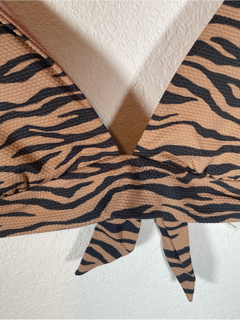 Aerie Pique Tiger Stripe Tie Front Longline Triangle Bikini Top Black / Brown - Picture 4 of 7